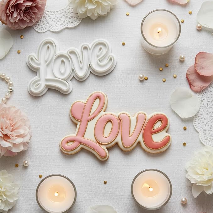 Love Cookie Cutters Wedding Cutter Molds 3.5" with Plunger Stamps Baking Dough Tools Cake Shapes PLA Accessories for Birdesmaid Decorative Party Kitchen Supplies