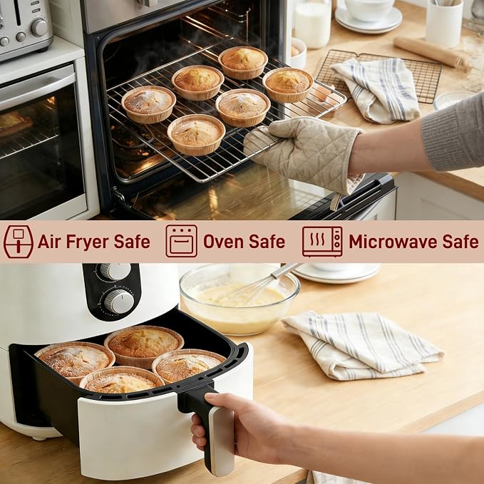 SOUJOY 200 Pcs Paper Mini Tart Pans for Baking, 4 Inch Disposable Pie Tins, Non-stick Quiche Pie Pans for Individual Small Cakes, Cinnamon Rolls, Desserts, Oven Microwave Air Fryer Safe