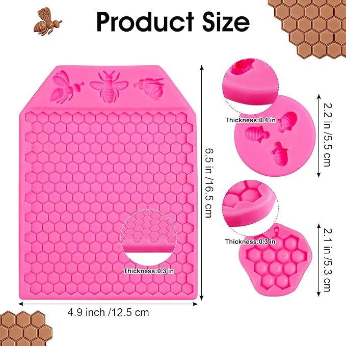 3 Packs 7 Cavity Bumble Bee Silicone Mold Honeycomb Beehive Fondant Mold for Cake Cupcake Decor DIY Chocolate Candy Cookie Craft