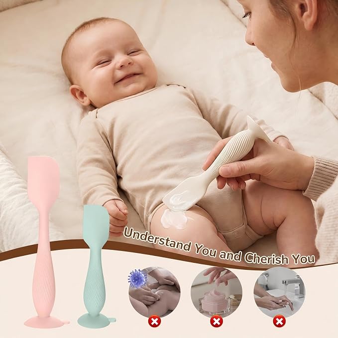 Baby Diaper Cream Spatula 4 Pack, Butt Spatula Baby with Travel Case, Soft Butt Paste Spatula with Suction Base, Portable Diaper Spatula，Perfect Baby Shower Gift