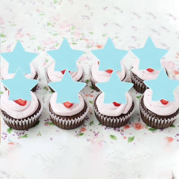 60 PCS Edible Star Cupcake Toppers Edible Stars Cake Decorations Wafer Paper Twinkle Star Cake Toppers Baby Shower Cupcake Picks for Wedding Engagement Bridal Shower Birthday Party Supplies Blue