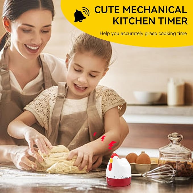 Cute Chicken Kitchen Timer, 60 Minute Wind up Timer Mechanical Chicken Egg Timer Manual Countdown Timer Rotating Time Reminder for Home Kitchen Cooking Baking, 2.5x3.2in