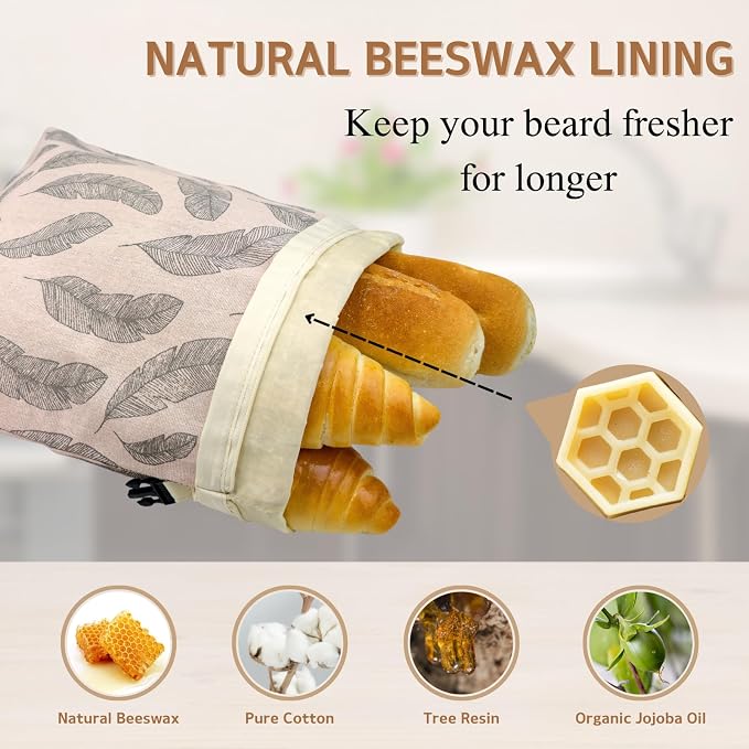 2 Pack Beeswax Bread Bags for Homemade Bread with Zipper, Large 13x17'' Reusable Beeswax Sourdough Bread Storage Bag, Keep Loaves Fresh Longer, Freezer Safe & Airtight, Natural, Zero Waste