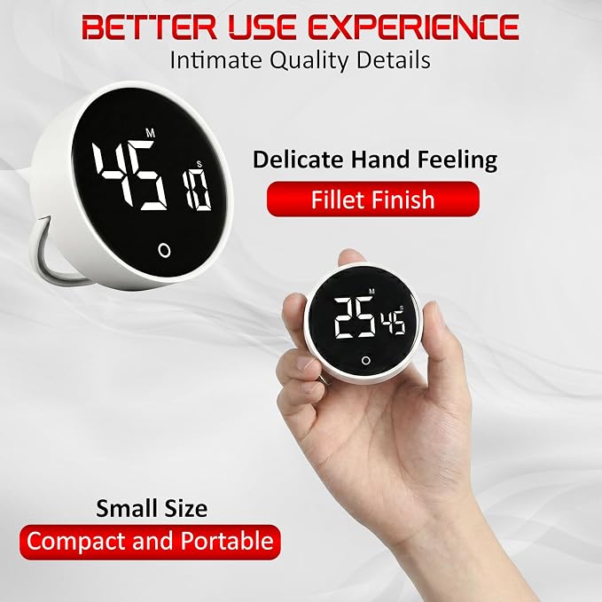 Digital Kitchen Timer, Magnetic Countdown Pomodoro Timer, Large LED Display, Rotary Twist Dial, Non Slip, Back Stand, Ideal for Cooking, Classroom, Study, ADHD, Productivity