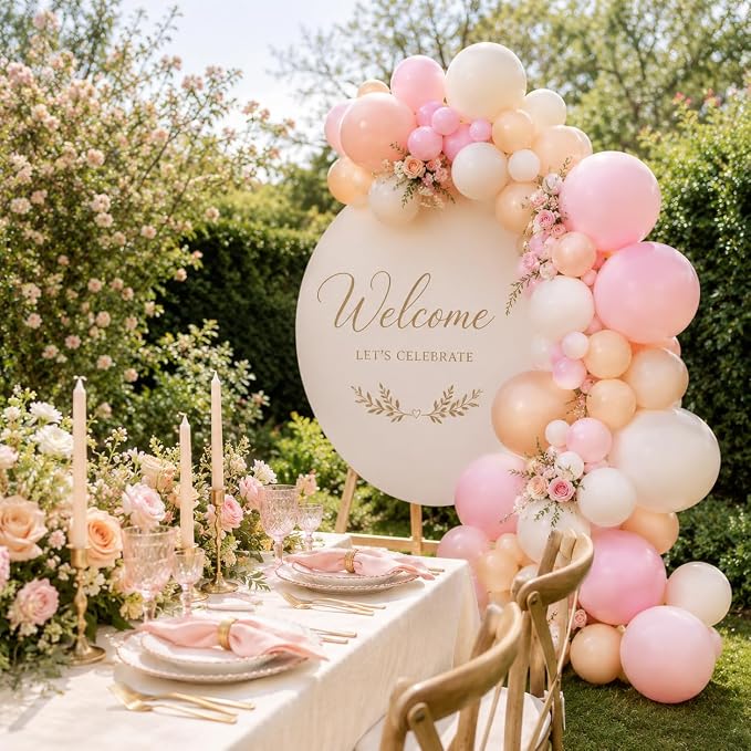 Neutral Balloons Arch Kit, 122Pcs Macaron Pink Nude Ivory White Matte Balloons for Girls Boho Dusty Pink Birthday Bridal Wedding Engagement Party Anniversary Decorations