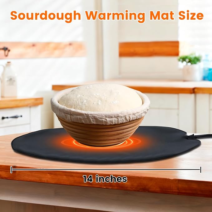 Bread Riser Fermentation Heating Pad with Temperature Controller - 14" Sourdough Heating Mat, 59°F - 140°F Adjustable Dough Riser Heat Pad for Sourdough Starter, Bread Proofer Warming Mat