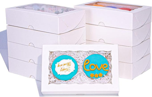 8 Pcs 8"x6"x2.5" White Pastry Boxes with Window, Gift-Ready for Chocolate Strawberries, Cookies, Macarons, Donuts, Truffles, Ores Or Other Holiday Treats Fit the Size