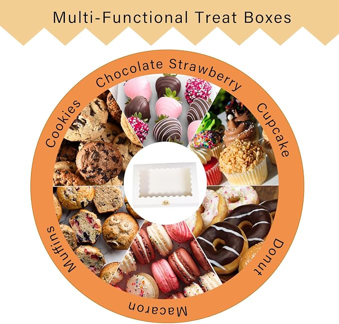 15pcs Cookie Boxes 12x8x2.5 Inches White Bakery Box with Window,Professional Pastry and Macaron, Packaging Container, Display Gift Box (15, WHITE, 12 * 8 * 2.5inch)