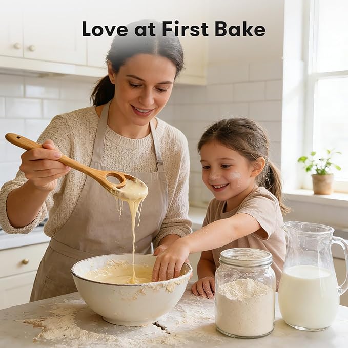 Wooden Danish Dough Whisk - 12.6" Handcrafted Dutch Bread Whisk for Batter, Pizza Dough & Baking - Upgraded One-Piece Sourdough Whisk with Flow-Through Design-2 Pack
