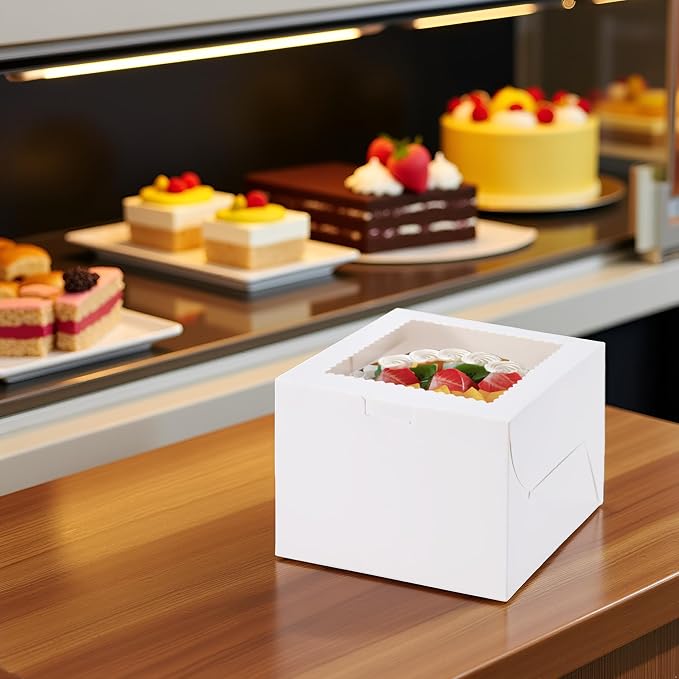 20Pack 8x8x5 Cake Boxes with Window(20 boxes), White Bread Boxes for Cookies, Cakes, and Baked Goods, Gift Giving Cake For Fathers Day