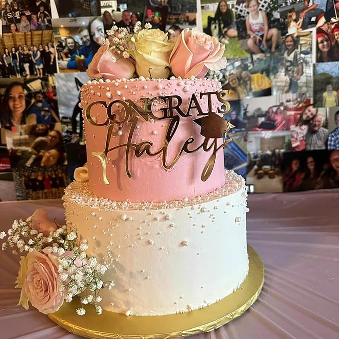 Acrylic Gold Congrats Cake Topper,Graduation Cake Topper,Grad Cap Cake Décor for Congrats Cake Toppers Congrats Grad Party Cake Decoration