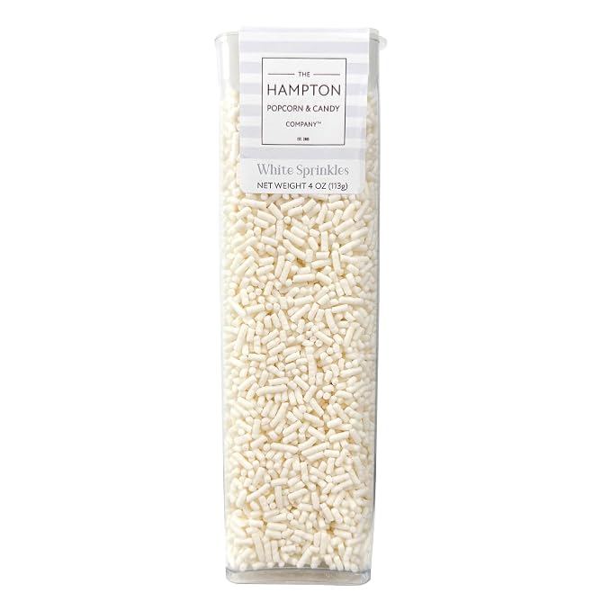 White Sprinkles Jimmies 4 oz, Sprinkles For Cake Decorating, Baking, Ice Cream & More, The Hampton Candy Company