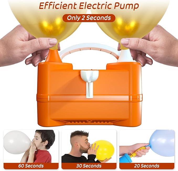Electric Balloon Pump for Party Decorations – Portable Inflator, Auto Shutoff, Balloon Air Pump Dual Nozzle Rose Red 110V 600W ﻿