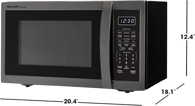 SHARP Countertop Microwave Oven with Removable 12.4" Carousel Turntable, 1.4 Cubic Feet, 1100 Watt, Black Stainless Steel