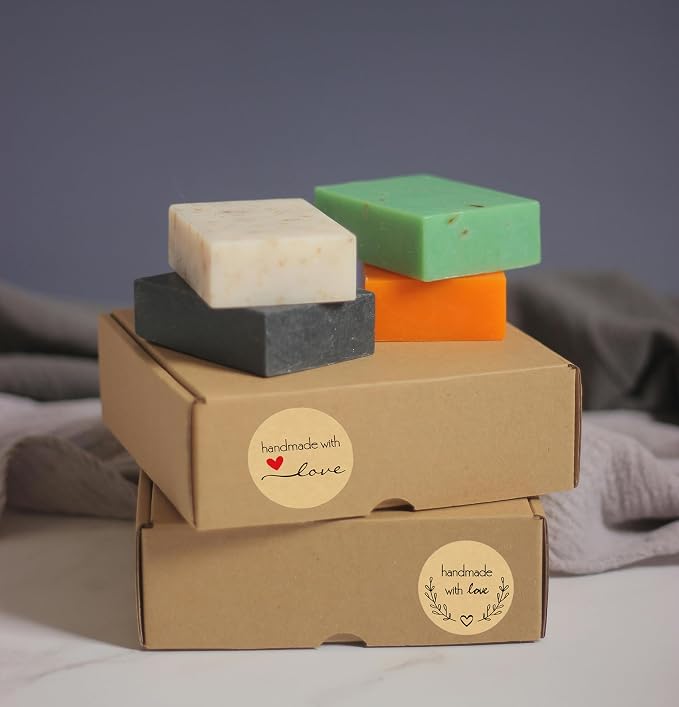 2000 Pcs Handmade with Love Stickers 1‘’ Thank You Stickers Kraft Paper Sticker Label for Homemade Goods, Envelopes, Party Deco, Bakery