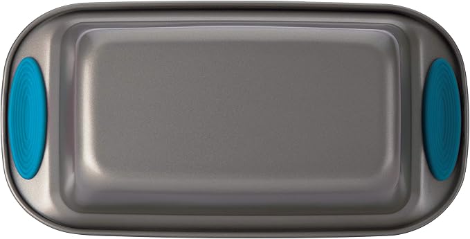 Rachael Ray Yum-o! Bakeware Oven Lovin' Nonstick Loaf Pan, 9-Inch by 5-Inch Steel Pan, Gray with Marine Blue Handles (Pack of 6)
