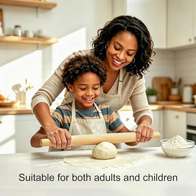 Syn-zer 17 Inch French Rolling Pin, Solid Beech Wood | Tapered Design, Non-Stick, Easy to Clean, Ideal for Baking Pie Crust, Pizza Dough, Fondant & Cookie Dough