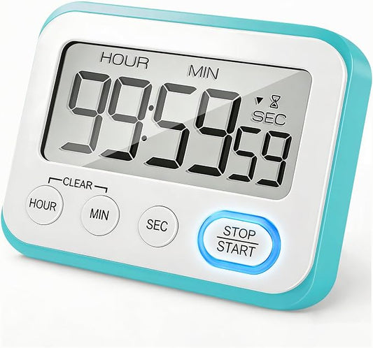 Digital Kitchen Timer Magnetic Loud Alarm, Large LCD Screen Silent/Beeping Multi-Function for Teachers Classroom Kids, Sky Blue
