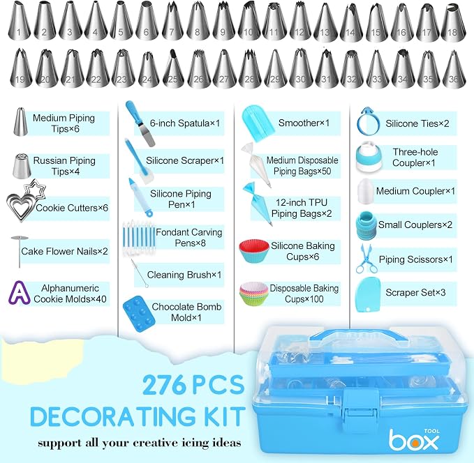 276 set Cake Decorating Tools Kit,Piping Bags and Tips Set,Baking Supplies Accessories with Storage Case,Cupcake Cookie Frosting Fondant Bakery for Adult Beginners or Professional Cake Shop