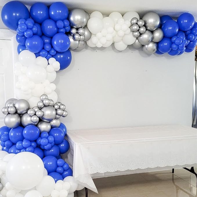 Voircoloria 130pcs Royal Blue Balloons Different Sizes 18" 12" 10" 5" Party Latex Balloons for Birthday Graduation Baby Shower Anniversary Nautical Party Decorations