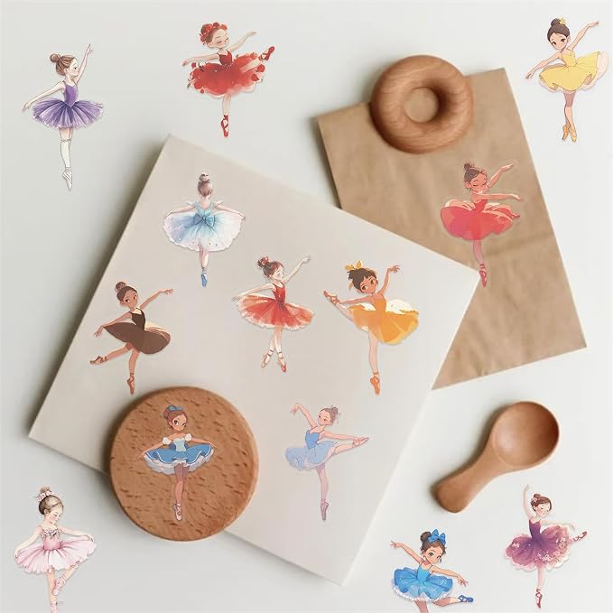 Transparent Ballet Girl Sticker, 50pcs Cute Multi-Color Ballerina Dancing Girl Stickers for Water Bottle Scrapbook Laptop Luggage,Waterproof Funny Trendy Decals for Teens Girls Women(Colourful-B3)
