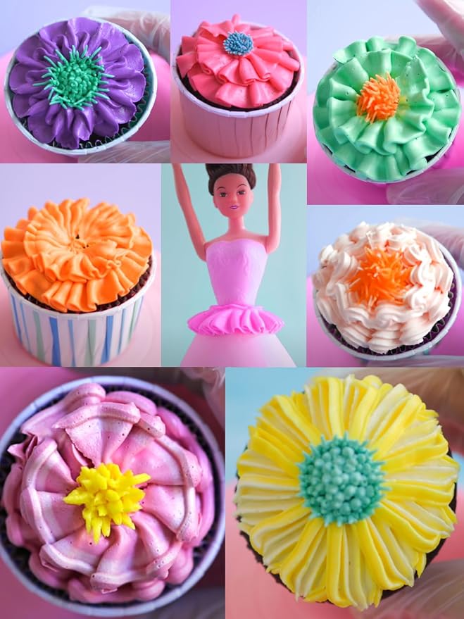 Ruffle Icing Tips with Coupler,#020,030,040,060,070,080,090 Russian Ruffle Tips & Standard Piping Coupler for Cake Decorating