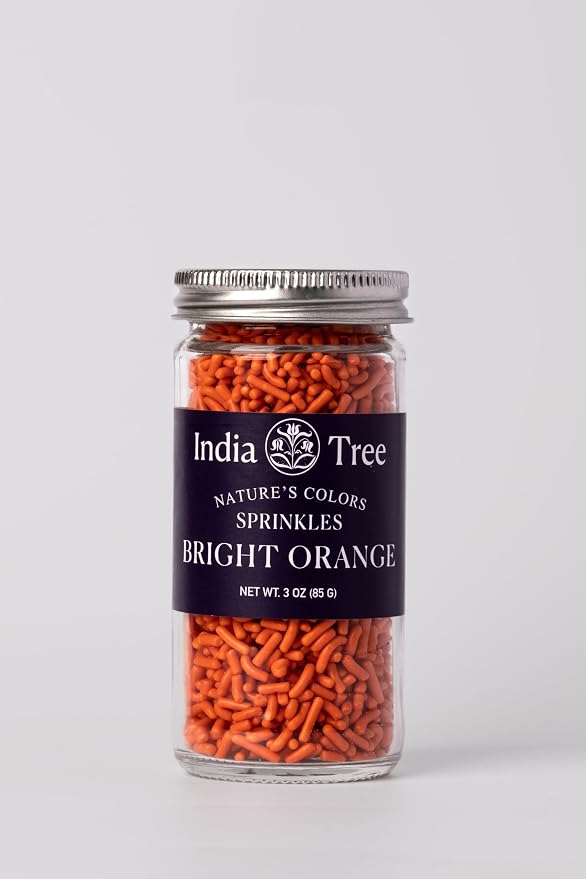 Bright Orange Sprinkles – Vegan, Non‑GMO, Dye‑Free, Allergen‑Free, 3 oz Jar – India Tree Nature’s Colors