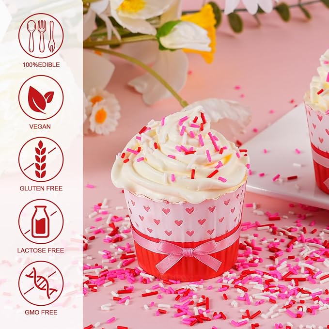 Valentine Jimmies Sprinkles for Cake Decorating 4.2oz Edible Red Pink and White Sprinkles for Cupcake Topper Cookie Chocolate Cake Ice cream Decorations Baking Party