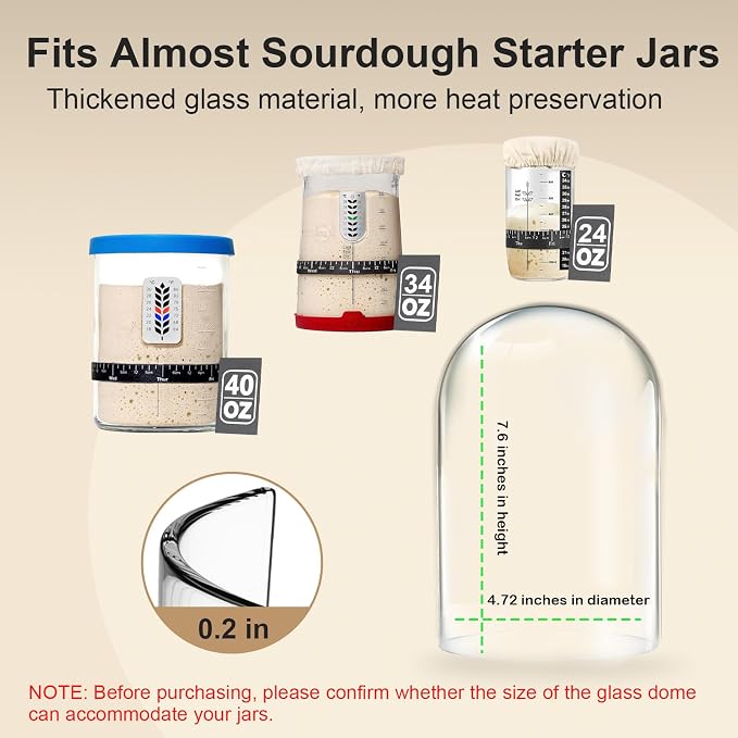 Sourdough Starter Warmer with Glass Dome, 1°F Precise Temperature Control from 70 to 100°F, 0-12H Timer Auto Warming ON/Off, Sour Dough Heating Mat and Glass Cover Set for Baking Fermentation