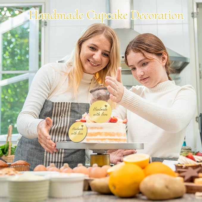 20Pcs Gold Handmade Cupcake Topper Acrylic Mirror Handmade Tags for Mother's Gift Gift Decorations Birthday Thanksgiving Party Favors Round Tags Decorations for Teacher Appreciation DIY Crafts