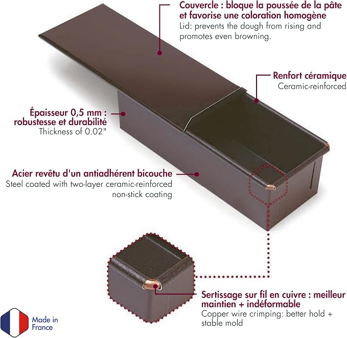 Gobel Pullman Loaf Pan – Non-Stick – Sliding Lid – 9 7/8" x 3 5/8"