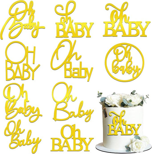 10 PCS Gold Cake Topper Mirror Acrylic Cake Topper Side Cake Decorations Gold Cake Inserts Cake Decorating Supplies Cupcake Toppers for Gender Reveal Baby Birthday Party Decorations