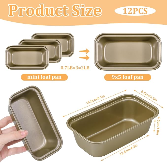 12 Pcs Mini Loaf Pan for Baking Bread, Non-Stick Carbon Steel Baking Bread Pan 6.1 x 3.3 x 2.1 Inches Small Banana Bread Tins for Oven Baking Small Rectangular Bread