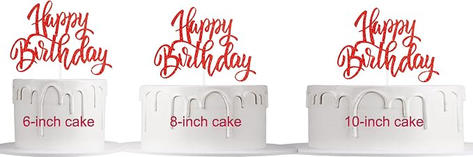Happy Birthday Cake Decorations, Gold Double-Sided Glitter Letters, Birthday Party Supplies, Cake Topper Decorations (red)