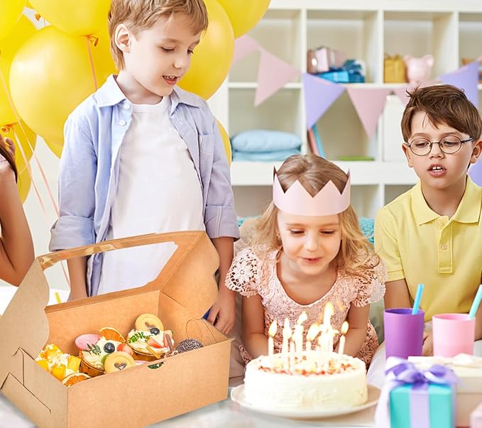 UnicoPak 20 Pack Brown Cupcake Boxes with Handle Tray - 4" Tall Large Muffin Boxes for 6 Cupcakes - Professional Food-Grade Cardboard Window Boxes for High Frosting, Toppers & Jumbo Treats