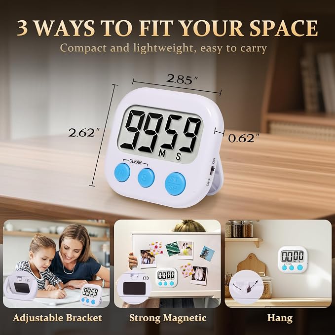 24 Pack Digital Kitchen Timer Small Classroom Timers for Kids Teachers (White)