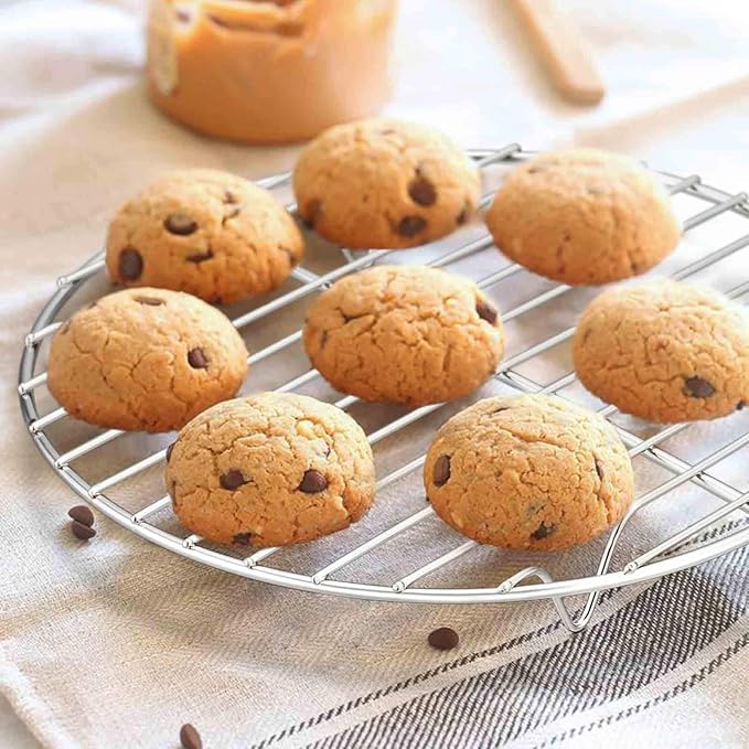 TeamFar Round Cooling Rack Set of 4, 7½ Inch Round Baking Steaming Roasting Rack Set Stainless Steel for Pot Air Fryer, Healthy & Mirror Finish, Dishwasher Safe & Rustproof