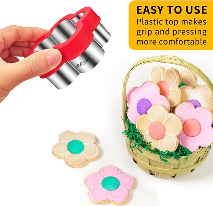 ALLTOP Flower Cookie Cutter Set – 4 Different Sizes of Scalloped Stainless Steel Biscuit Cutters for Baking, Donut, English Muffin, and More