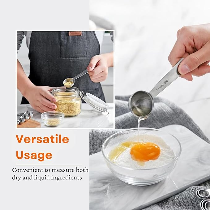9PCS Measuring Spoons Set Stainless 1 tbsp, 1/2 tbsp, and 1-1/16tsp Steel Measuring Spoons for Cooking Baking Spice Jars and Liquid Ingredients