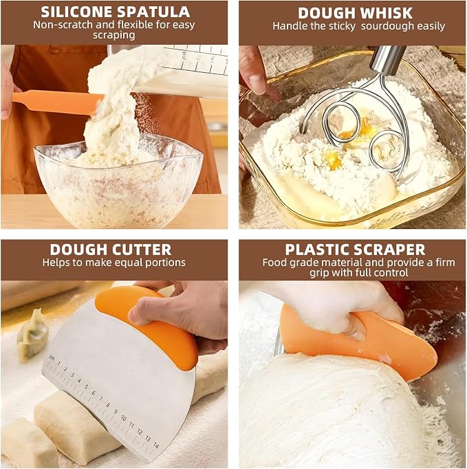 RYTOXILO Mini Banneton Basket Sourdough Starter Kit, 5 inch Round Bread Proofing Basket Set with 24 Oz Glass Sourdough Jar, 13 Pcs Bread Making Kits for Beginners with Sour Dough Baking Supplies
