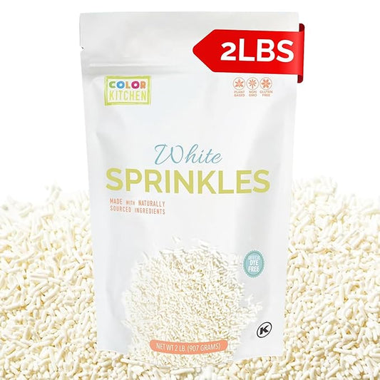 Color Kitchen White Cake Sprinkles, Natural Baking Decorations for Cookies and Ice Cream, Artificial Dye Free, Plant Based, Gluten Free, Non GMO, Soy Free, Kosher, No Hydrogenated Oils, 2 lbs