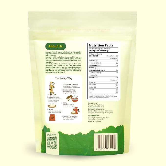 Sunny's Farm Tapioca Flour – Gluten Free Bread Flour, Versatile Baking Flour & Tapioca Starch for Cooking, Baking & Thickening – 16oz (Pack of 4)