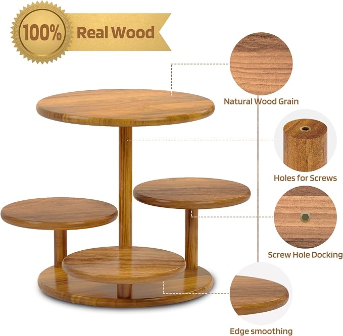 HURZMORO 4 Tier Round Cupcake Tower Stand for 50 Cupcakes,Wood Cake Stand with Tiered Tray Decor,Farmhouse Tiered Tray Decor,Cupcake Display for Birthday Graduation Baby Shower Tea Party