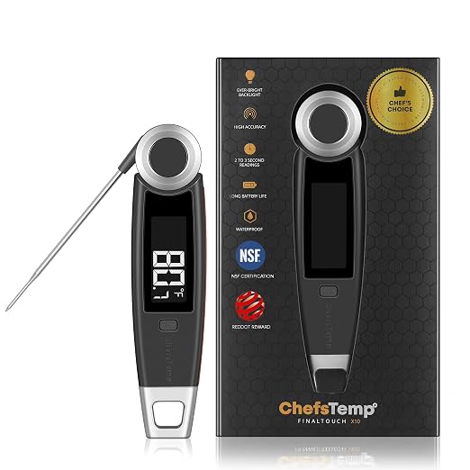 Finaltouch X10 Instant Read Digital Meat Thermometer NSF Certified Waterproof Professional for Cooking Grilling BBQ Baking Candy Oil with Rotating Probe and Backlit Display (Charcoal Gray)