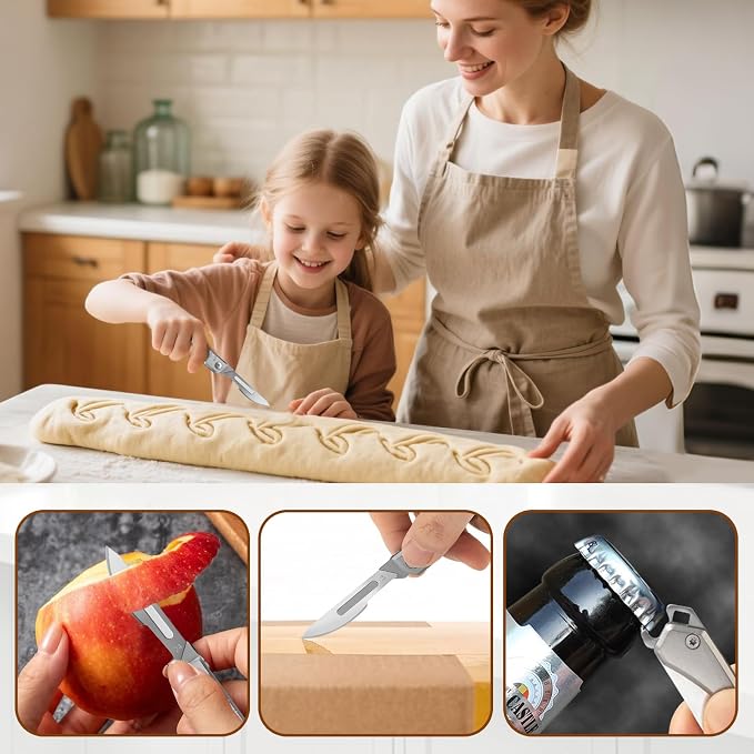 CRUIFU Bread Lame Dough Scoring Tool – Multi-Purpose Scoring Knife, Folding Bread Scorer Tool for Sourdough & Bread Baking with 10 Bread Razor Blades （Grey）