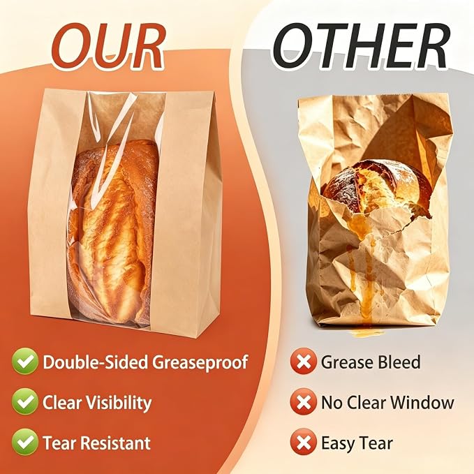 120 Pcs Bread Bags for Homemade Bread, Sourdough Bread Bags With Clear Window, 13.7x8.2x3.7in Large Thicker Bakery Bags Used for Storage Loaves Cookies Candy Snacks, 130 Cute Sealing Stickers