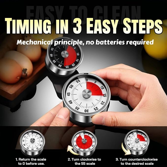 ZjenNbecoHpave Kitchen Timer Magnetic, 60 Min Mechanical Countdown | ZjenNbecoHpave Kitchen Timer Magnetic, 60 Min Stainless Steel Mechanical Countdown for Cooking, Classroom Study, No Battery