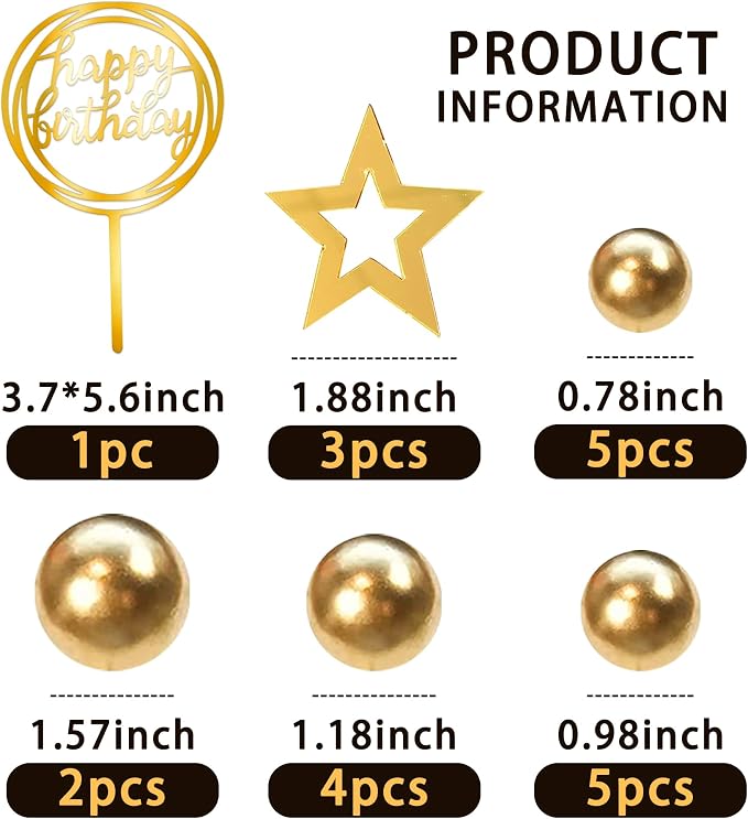Ball Cake Toppers Simplicity Gold Ball Cake Toppers DIY Cake Insert Topper Foam Cake Balls Baking Decoration for Wedding Anniversary Birthday (Gold)