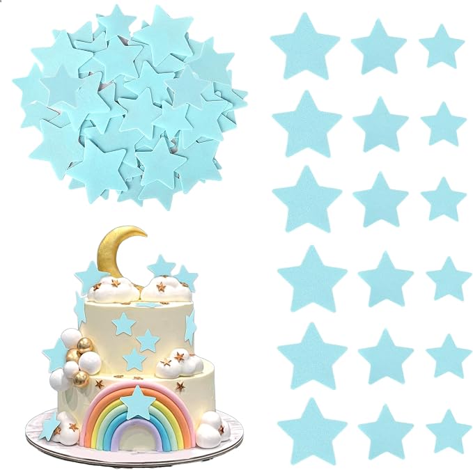 60 PCS Edible Star Cupcake Toppers Edible Stars Cake Decorations Wafer Paper Twinkle Star Cake Toppers Baby Shower Cupcake Picks for Wedding Engagement Bridal Shower Birthday Party Supplies Blue