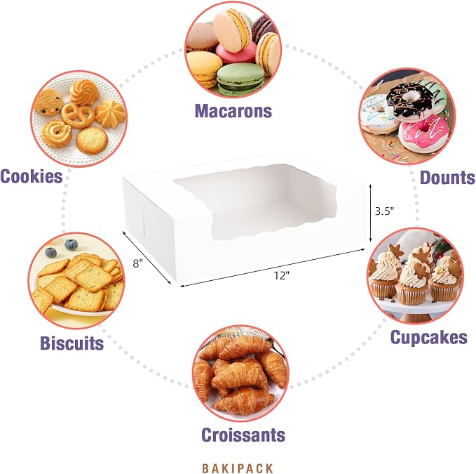 15 Pumpkin Roll Boxes, 12x8x3.5 inches Cake Roll Container, White Roll Cake Boxes with Window, Dessert Boxes Donut Boxes